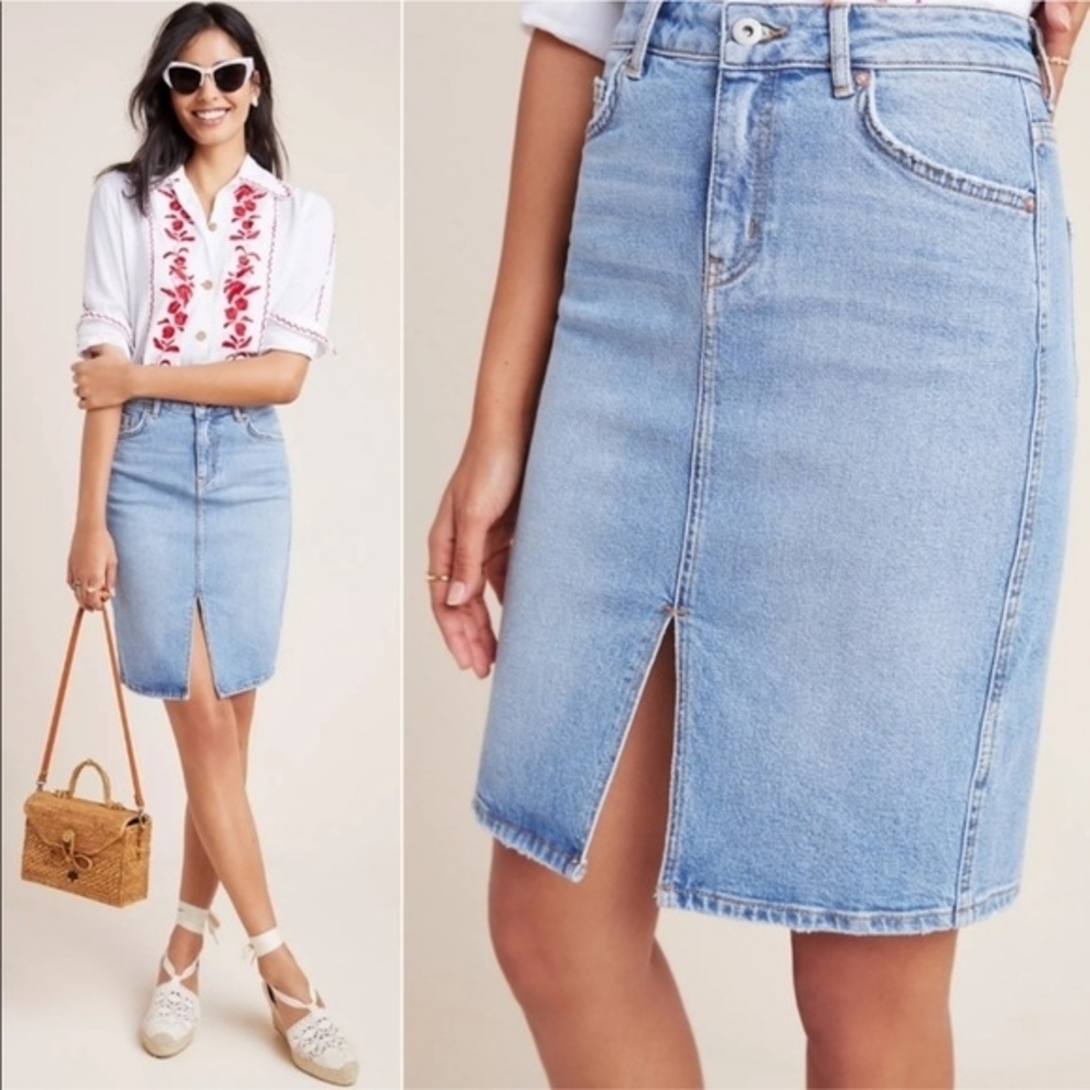 Pilcro Anthropologie Light Blue Short Faded Denim Pencil Skirt 12